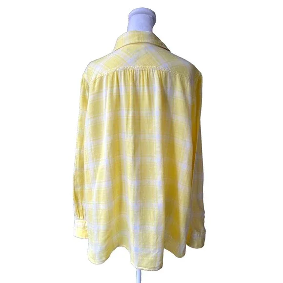 Lands End Cotton Gauze Shirt Yellow Plaid Gingham Lightweight Coastal 22W - Picture 5 of 13